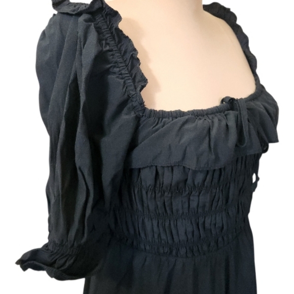 LULUS Nahanni Black Puff Sleeve Smocked Midi Dress - Size M - Picture 8 of 16